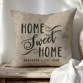 Gepersonaliseerde rustieke Faux Burlap Home Sweet  Kussen