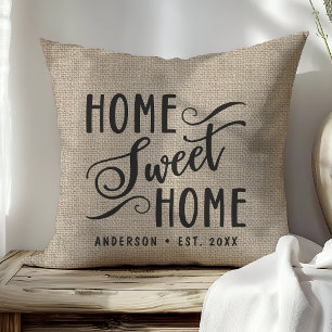 Gepersonaliseerde rustieke Faux Burlap Home Sweet  Kussen