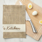 Gepersonaliseerde rustieke gesimuleerde jute theedoek (Quarter Fold)