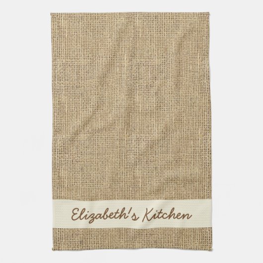 Gepersonaliseerde rustieke gesimuleerde jute theedoek (Verticaal)