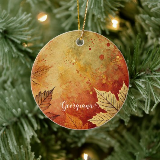 Gepersonaliseerde rustieke gouden herfst distresse keramisch ornament (Boom)