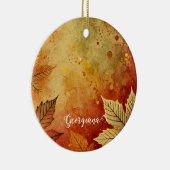 Gepersonaliseerde rustieke gouden herfst distresse keramisch ornament (Rechts)