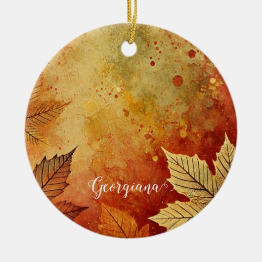 Gepersonaliseerde rustieke gouden herfst distresse keramisch ornament (Voorkant)