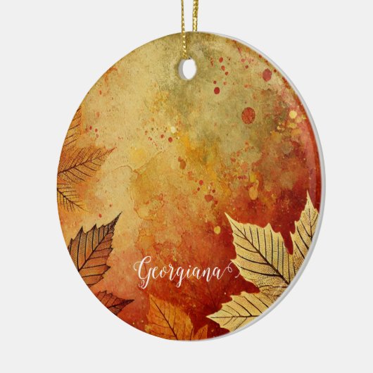 Gepersonaliseerde rustieke gouden herfst distresse keramisch ornament (Links)