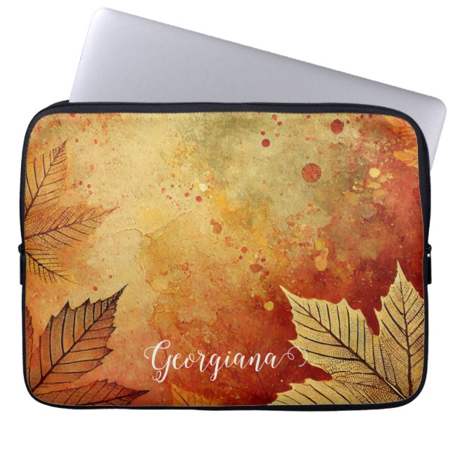 Gepersonaliseerde rustieke gouden herfst distresse laptop sleeve (Voorkant)