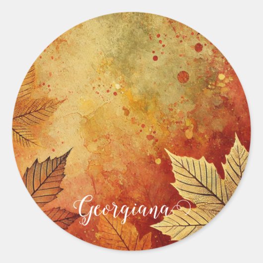 Gepersonaliseerde rustieke gouden herfst distresse ronde sticker (Voorkant)