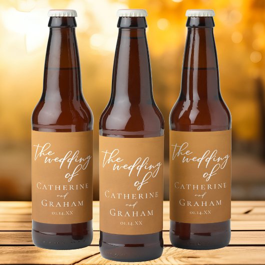 Gepersonaliseerde rustieke gouden val bruiloft bier etiket