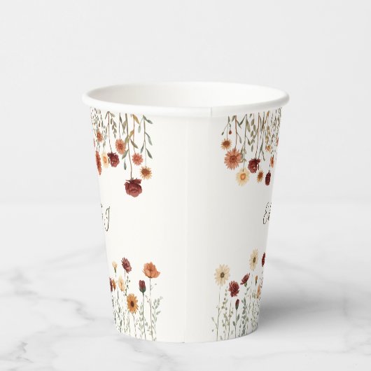 Gepersonaliseerde rustieke Herfst Bloemen Trouwpap Papieren Bekers (Rechts)