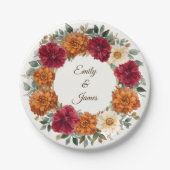 Gepersonaliseerde rustieke Herfst bloemenbruiloft Papieren Bordje (Voorkant)