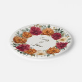 Gepersonaliseerde rustieke Herfst bloemenbruiloft Papieren Bordje (Gekanteld)