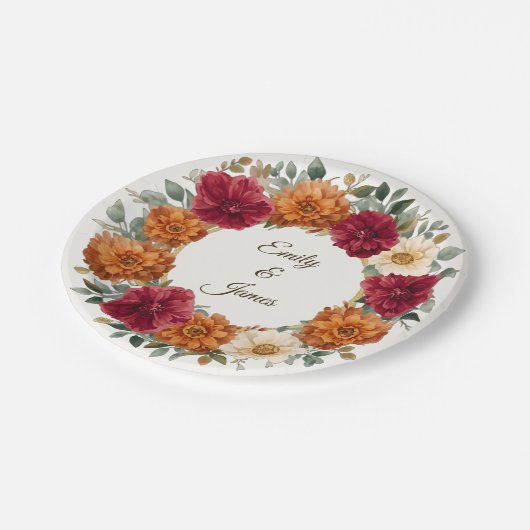 Gepersonaliseerde rustieke Herfst bloemenbruiloft Papieren Bordje (Gekanteld)