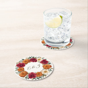 Gepersonaliseerde rustieke Herfst bloemenbruiloft Ronde Kartonnen Onderzetter
