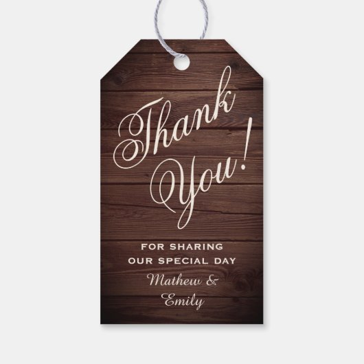 Gepersonaliseerde rustieke hout dank u bruiloft gu cadeaulabel (Achterkant)