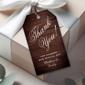 Gepersonaliseerde rustieke hout dank u bruiloft gu cadeaulabel