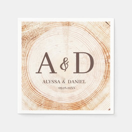 Gepersonaliseerde rustieke houten boom Monogram br Servet (Voorkant)