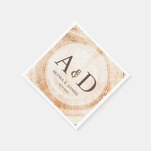 Gepersonaliseerde rustieke houten boom Monogram br Servet (Hoek)
