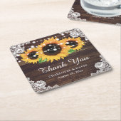 Gepersonaliseerde rustieke houten kant zonnebloem kartonnen onderzetters (Schuin)