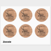 Gepersonaliseerde rustieke jute en hertenillustrat ronde sticker (Vel)