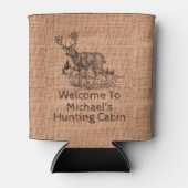 Gepersonaliseerde rustieke jute met hertenillustra blikjeskoeler (Voorkant)
