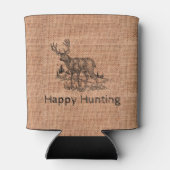 Gepersonaliseerde rustieke jute met hertenillustra blikjeskoeler (Achterkant)