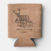 Gepersonaliseerde rustieke jute met hertenillustra blikjeskoeler (Voorkant)