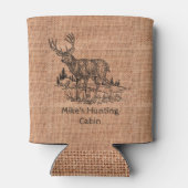 Gepersonaliseerde rustieke jute met hertenillustra blikjeskoeler (Achterkant)