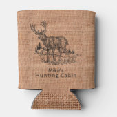 Gepersonaliseerde rustieke jute met hertenillustra blikjeskoeler (Achterkant)