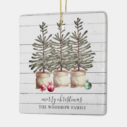 Gepersonaliseerde rustieke kerstbomen hout vakanti keramisch ornament (Links)