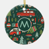 Gepersonaliseerde rustieke kerstcamping keramisch ornament (Voorkant)