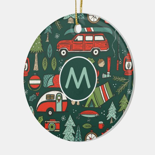 Gepersonaliseerde rustieke kerstcamping keramisch ornament (Links)