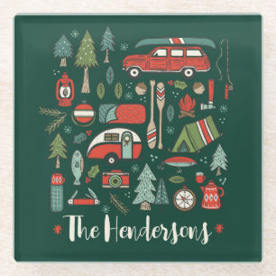 Gepersonaliseerde rustieke Kerstmis Camping Lake H Glazen Onderzetter