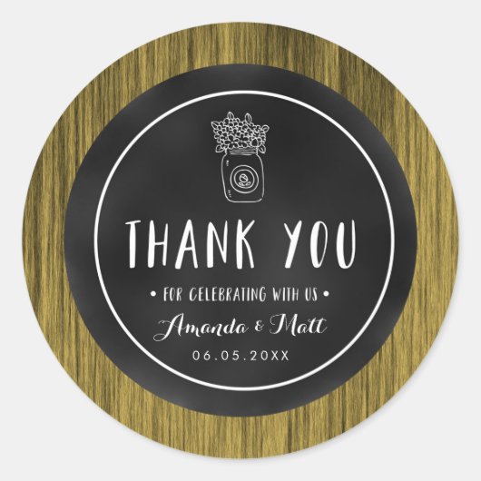 Gepersonaliseerde rustieke Mason Jar bruiloft Stic Ronde Sticker (Voorkant)