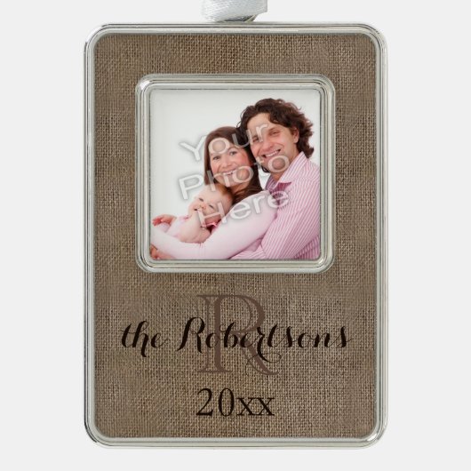 Gepersonaliseerde rustieke Monogram familienaam Fo Verzilverd Omlijst Ornament (Voorkant)