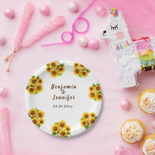 Gepersonaliseerde rustieke morden zonnebloem bruil papieren bordje (Feest)