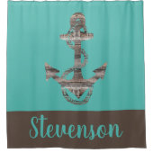 Gepersonaliseerde rustieke nautische ANKER blauwgr Douchegordijn (Voorkant)