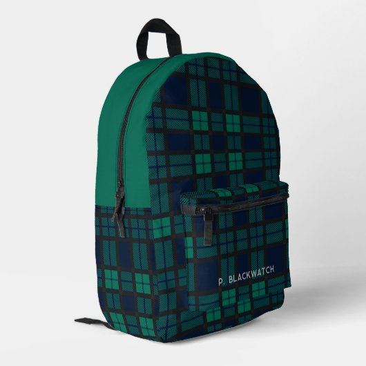 Gepersonaliseerde rustieke Plaid Blauw Groene Tart Bedrukte Rugzak (Achterkant Hoek Links)
