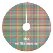 Gepersonaliseerde rustieke plaid familienaam Kerst Fleece Kerstboom Rok (Voorkant)