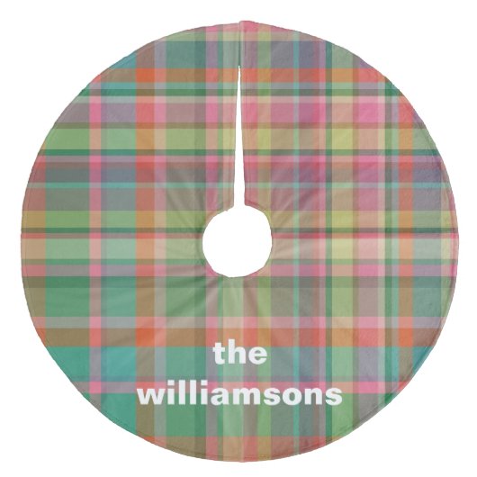 Gepersonaliseerde rustieke plaid familienaam Kerst Fleece Kerstboom Rok (Voorkant)