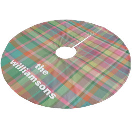Gepersonaliseerde rustieke plaid familienaam Kerst Fleece Kerstboom Rok