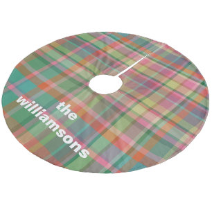 Gepersonaliseerde rustieke plaid familienaam Kerst Fleece Kerstboom Rok