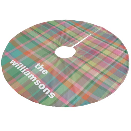 Gepersonaliseerde rustieke plaid familienaam Kerst Fleece Kerstboom Rok (Gekanteld)