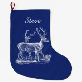 Gepersonaliseerde rustieke rendieren kerst blauw k grote kerstsok (Voorkant)