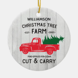 Gepersonaliseerde rustieke rode Vintage truck kers Keramisch Ornament