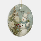 Gepersonaliseerde rustieke  sneeuwman kerst keramisch ornament (Rechts)