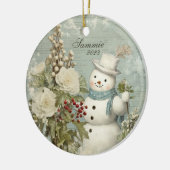 Gepersonaliseerde rustieke  sneeuwman kerst keramisch ornament (Links)
