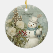 Gepersonaliseerde rustieke  sneeuwman kerst keramisch ornament (Achterkant)
