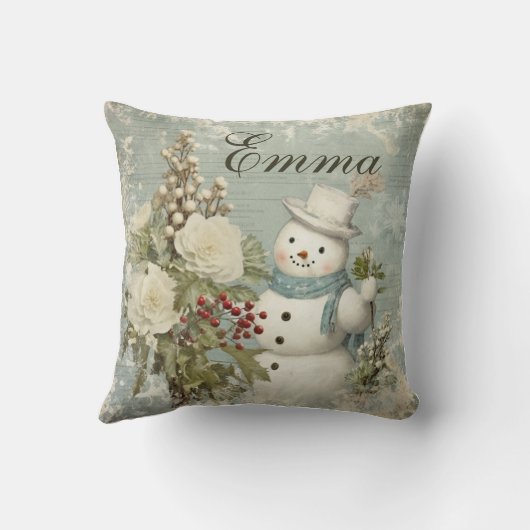 Gepersonaliseerde rustieke  sneeuwman kerst kussen (Achterkant)