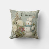 Gepersonaliseerde rustieke sneeuwman kerst kussen (Voorkant)