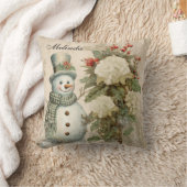 Gepersonaliseerde rustieke  sneeuwman kerst kussen (Deken)