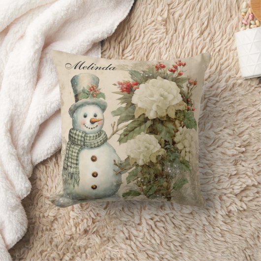Gepersonaliseerde rustieke  sneeuwman kerst kussen (Deken)